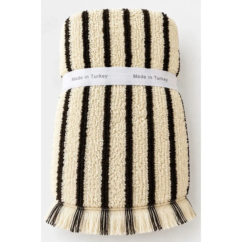 Brooks Brothers Hand Towels Ivory Black Luxury Thick Turkish Cotton Set of 2